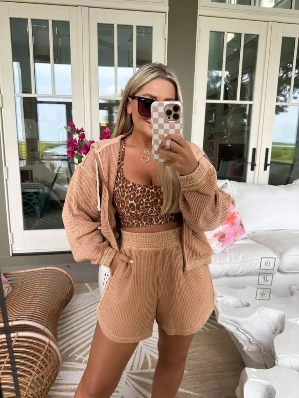 Aerie High Waisted Waffle Set - Hoodie, Shorts, Bra Combo! Color: Toasty